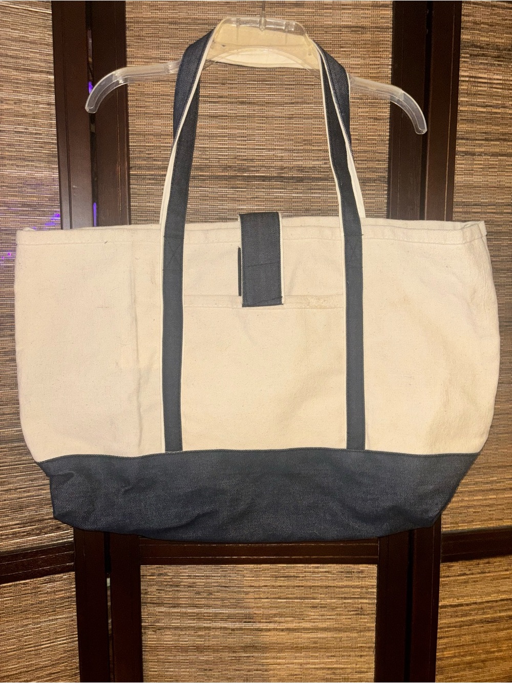 Canvas Tote Bag with Navy Trim - Neutral Two-Tone